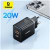 Baseus 20W Caricatore USB Supporto Tipo C PD Ricarica rapida Doppia porta USB Caricatore per telefono portatile per iPhone 17 16 15 14 13 12 Pro Max