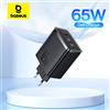 Baseus 65W GaN Caricatore PD Carica Tipo C Caricatore USB Supporto QC Caricatore rapido portatile per iPhone 17 16 15 14 13 12 Caricatore per laptop