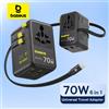 Baseus GaN Caricabatterie Adattatore da viaggio universale Cavo retrattile da 70 W integrato 2AC 2 USB-A Tipo-C Ricarica rapida EU/UK/USA/AUS
