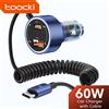 Toocki Caricabatteria da auto USB da 60 W Ricarica rapida 4.0 3.0 per iPhone 15 14 Samsung S23 Xiaomi Tipo C Caricatore per telefono da auto con cavo di tipo C