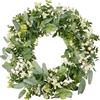 Solinorex Ghirlanda di Eucalipto e Bacche Sempreverde da 46 cm in PE Premium - Corona Decorativa Resistente per Porta d'Ingresso, Giardino e Esterni con 6 Gruppi di Bacche per Tutte le Stagioni