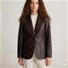 Fatto a mano Blazer in pelle da ufficio donna marrone scuro in vera pelle di agnello fatto...