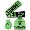 Minecraft Set berretto, guanti e sciarpa da ragazzo | Cappello con pompon invernale lavorato a maglia verde taglia unica per bambini | Guanti caldi e sciarpa con faccia da personaggio Creeper