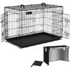 VOUNOT® Gabbia per Cani Pieghevole in Metallo con Copertura, Cassetta per Trasporto Scatola Trasportino Cani con 2 Porte, Vassoio Rimovibile, 92x58x64cm, Nero