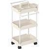 HOMCOM Carrello Ausiliario con Ruote a 3 Livelli Carrello da Cucina con Ceste Estraibili e Portasalviette Bianco | Aosom Italy
