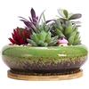 ARTKETTY Vaso per Piante Grasse, Vaso Bonsai Grande con Vassoio di Drenaggio in Ceramica per Piante Cactus da Interno Vaso Fioriera Rotondo