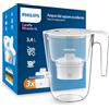Philips Water XL Filtro caraffa + 3 cartucce filtranti di ricambio, Filtrazione Avanzata, flusso rapido, timer elettronico, filtra CLORO, CALCARE, METALLI PESANTI e MICROPLASTICHE, BIANCO, 3.4 litri