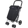 Carlett Carrello della Spesa 4 Ruote Pieghevole, Borsa Estraibile Grande Capacità 58L/32 kg e Borsa Termica 12L, Manico Regolabile, Freno di Sicurezza, Convertibile a 2 Ruote, Lite Family, Nero