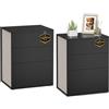 VASAGLE Comodino, Snapsemble Montaggio Rapido, Tavolino da Letto con 3 Cassetti, Set di 2,Moderno, per Camera da Letto e Soggiorno, Nero Inchiostro e Beige Cappuccino LET779B01