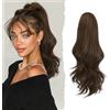 Sofeiyan Coda di Cavallo Lunga e Ondulata con Pinza, Estension Ponytail a Doppio Uso, 41 cm Naturale Sintetico Posticcio Fermaglio per Capelli Donna, Castano Medio e Ramato Chiaro