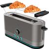 Cecotec Tostapane Verticale in Acciaio con Fessura Lunga Shine&Toast Extra. 1050W, Capacità per 2 Toast, Fessura Larga 3,8cm, Anello Luminoso, 7 Livelli di Tostatura, Aste Superiori