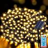 Meision Catena di luci a energia solare per esterni, 20m, 200LED, 8 modalità + timer + telecomando, catena di luci resistente alle intemperie, per giardino, balcone, matrimonio, bianco caldo