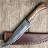 Hobby Hut HH-402, Coltello a Lama Fissa in Acciaio Damasco di 11 Pollici Bushcraft | Coltello da Caccia, Manico in Legno di Noce | Fodero in Pelle | Lama affilata del Rasoio all'aperto