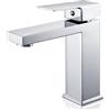 BOOXELY Rubinetto per Bagno, Miscelatore Monocomando per Lavabo, Rubinetto a Cascata con Altezza del Beccuccio di 115 mm, Moderna Rubinetteria per Lavabo Cromata, G3/8