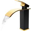 FALSKT Rubinetto Bagno Lavabo Miscelatore Lavabo Bagno Rubinetto per Lavabo a Cascata Rubinetto Lavabo con Altezza del Beccuccio di 110 MM Miscelatore Monocomando con Finitura Nero e Oro