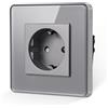 JIMEIDA Presa singola, colore grigio, 2,5D, piastra in vetro curvo, 16 Amp, presa Schuko da incasso, 86 x 86 mm, 250 V