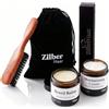 ZilberHaar - Kit per la Cura della Barba Uomo - 1 Spazzola da Barba Regular + 1 Balsamo da Barba + 1 Crema Idratante - Setole di Cinghiale Rigide - Custodia in Velluto