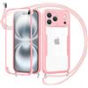 Jrkvniv Cover per iPhone 17 Pro con Cordino,360 Gradi Trasparente Custodiacon con Protezione Schermo Integrata,Bumper Rugged Custodia con Regolabile Tracolla Corda Collana per 6.3-Rose