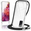 Micnkifo Cover con Cordino per Samsung Galaxy S20 FE, Trasparente Silicone Sottile Morbido Custodia con Regolabile Collana Laccio Tracolla, Antigraffio Antiurto Proteggere Case con Corda, Nero