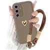 Kueqeay Cover per Samsung Galaxy S25 5G 6,2'' con Cordino, Silicone Morbido Custodia Aesthetic Mädchen Modello Amore 3D Disegni Collana Universale Protezione Fotocamera Protettiva Case, marrone