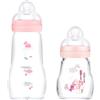 MAM Feel Good Set di 2 biberon in vetro (170 ml e 260 ml), con 1 tettarella a flusso lento per neonato, rosa