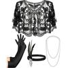 Hestya Set di 5 Accessori per Flapper Anni '20 Scialle da Donna Copricapo di Piume Collana di Perle Finte Guanti Lunghi
