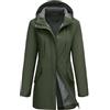 CMTOP Giacca Impermeabile Donna Parka Calda Leggera con Fodera Interna Cappotto Softshell Antivento con Cappuccio Trench Giubbino Outdoor Casual Elegante Raincoat Funzionale(Verde, L)