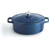 Qulinart by Brandt - Casseruola in ghisa di acciaio singolo con coperchio in ghisa con pomello in acciaio inox, adatta per induzione, adatta al forno, colore: blu (ovale)