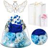Touloube Festa della Mamma Rosa Stabilizzata Vera Regalo, Regalo Rosa Eterna Blu con Angelo e Luci LED, Regalo Compleanno Anniversario San Valentino per Fidanzata, Moglie, Mamma, Donna, Madre, Nonna