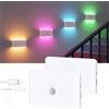 TechVizrs Luce notturna RGB con sensore di movimento, luce notturna LED ricaricabile Mini luci dimmerabili per scale Luce da corridoio per scale, camera da letto, corridoio, bagno, cucina (2 pezzi)
