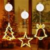 Aourow 3 luci Stella Natale per Interni,10 LED Bianco Caldo Alimentati a Batteria con Nastro Biadesivo Luci per Finestre per Decorazioni Natalizie,Feste,Matrimoni (Albero di Natale,Campana,Stella)