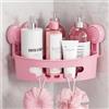 TAILI Mensola angolare per doccia con ventosa, senza foratura, cestello angolare per doccia ad aspirazione, resistente, 10 kg, per bagno e cucina, angolo colore: bianco in plastica, Rosa