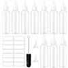 EASYKEENECOM 10 bottiglie da 100 ml, in plastica, piccole bottiglie da spremere, bottiglie a spruzzo con imbuto, etichette, spazzola per la pulizia di liquidi, olio, salsa, pigmenti, shaker