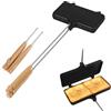 PEUTIER Pie Iron, Antiaderente Tostapane Manuale per Panini con 4 Manici Rimovibili Portatile Macchina per Preparare Panini per Falò Macchina per Torte di Montagna Attrezzatura per Cucinare su Falò
