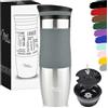 Milu Tazza termica da viaggio per caffè 450ml - 100% a Prova di perdite - Isolata Tazza di caffè e tè da portare via Tazza Termica da bere in acciaio inossidabile - Caldo e freddo - (Grigio, 450ml)