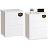VASAGLE Comodino, Snapsemble Montaggio Rapido, Tavolino da Letto con 3 Cassetti, Set di 2,Moderno, per Camera da Letto e Soggiorno, Bianco Opaco e Beige Cappuccino LET779W01