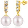 ZDaoBen Orecchini Perle in Argento Sterling 925 Perle Orecchini a Bottone Pendenti Regali di Gioielli con Perles per Donne Perles bianche 10 mm Placcato in oro