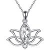 YFN Collana con ciondolo a forma di fiore di loto, in argento Sterling, ideale come regalo per la festa della mamma, compleanno, per donne e ragazze, Argento sterling, Zirconia cubica