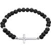 Kuzzoi Buddha 0210991923 - Bracciale da uomo in pietra naturale, con croce in argento Sterling 925, lunghezza 19-21 cm, Argento sterling Pietra Nylon, Pietra lavica, Nero, 0210991923_23