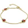 Miore Bracciale per bambini con 3 coccinelle rosse smaltate, bracciale con catena in oro giallo 9 carati/375 oro, lunghezza regolabile da 12 a 14 cm, One Size, oro giallo, One Size, Oro giallo