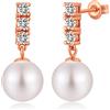 ZDaoBen Orecchini Perle in Argento Sterling 925 Perle Orecchini a Bottone Pendenti Regali di Gioielli con Perles per Donne Perles bianche 10 mm Oro rosa