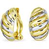 Bling Jewelry Gamberetto Geometrico Scanalato A Mezzo Cerchio Classico A Strisce Diagonali Torsione Due Toni Cupola Clip Su Orecchini Per Le Donne Senza Orecchie Forate Placcato Oro Argento
