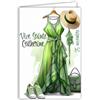Afie 68-1352 Carta Viva Santa Caterina 25 novembre Augura una Buona Festa a una Giovane Ragazza Donna Fashionista alla Moda Illustrazione Abito Lungo Verde Cappello Con Busta Bianca 12x17cm