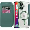 IMEIKONST Cover Magnetica per iPhone 16 con Slot per Carte, [Compatibile con MagSafe] [Blocco RFID] Custodia Portafoglio Flip Antiurto Trasparente Case per iPhone 16. Verde JDCX