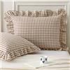 Aryeleay Confezione da 2 federe per cuscini in 100% cotone lavato, a quadretti, per letto/divano (50,8 x 66 cm, tortora/bianco a quadri)