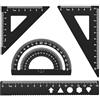 MSDADA Set di 4 righelli in lega di alluminio, goniometro, triangolo, matematica, geometria, set di strumenti, scala, righello per studenti, insegnanti, ingegneri e disegnatori (nero)