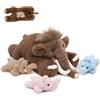 MorisMos Mammut Peluche 55cm, Marrone Mammut Mamma con 3 Bambino, Realistico Morbido Kawaii Giocattolo di Peluche Regalo per Bambini Compleanno Natale Deco