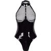 Satohom Sexy Pelle Verniciata Body Halter da Donna Un Pezzo Wetlook Teddy Biancheria Intima da Bagno Metallico PVC Babydoll Prospettiva della Maglia Clubwear per Natale Halloween Nero S-L