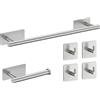 Steel Soul - Set Accessori Bagno Nero Opaco Adesivi in Acciaio Inox 304 - Porta Asciugamani, Porta Rotolo e Ganci - Adesivo 3M VHB - Installazione Senza Fori - 6 Pezzi
