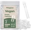 MéipaLien Capsule Vegane Vuote Taglia 2 - 200 capsule vuote vegetali (2 cucchiai) - trasparente, senza allergeni, Halal, non OGM, compatibili con la macchina di riempimento della capsula 2
